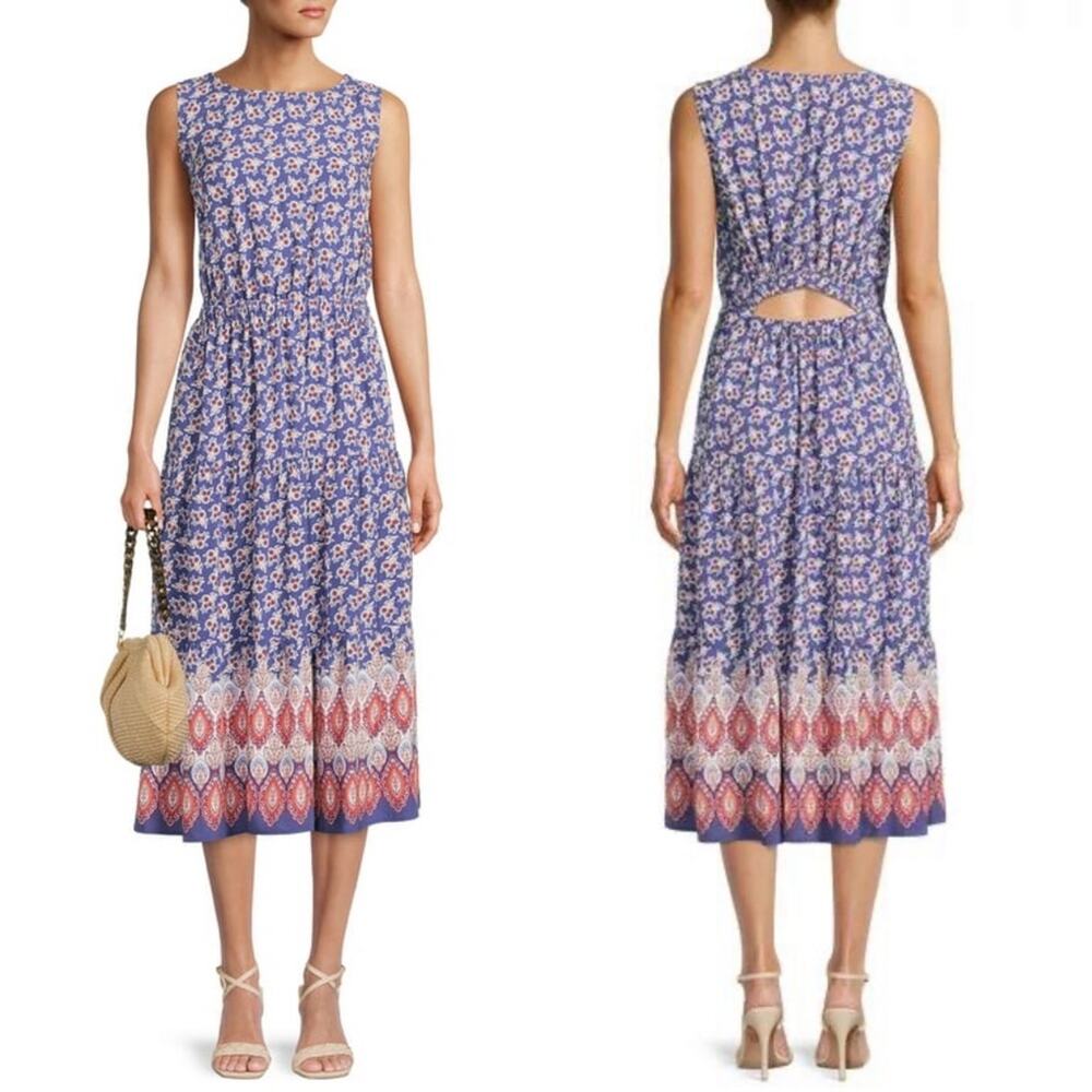 BEACHLUNCHLOUNGE • Peonia Sleeveless Back Cutout Floral Midi Dress